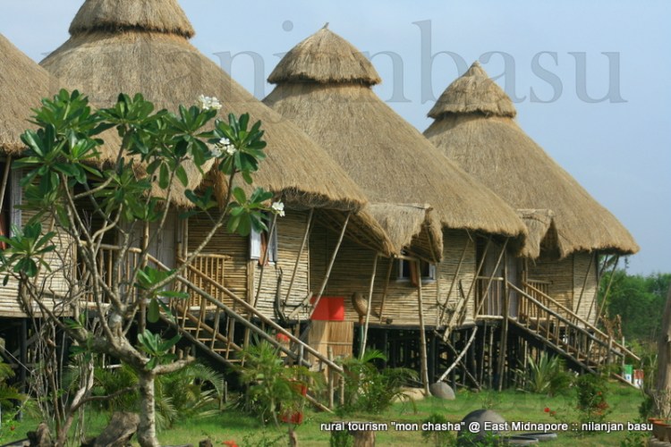 we have developed four octagonal bamboo huts, fully covered with local hogla leaves, straw thatched roof and windows with north south cross ventilation. attached bath area with all modern amenities, local styled bamboo furniture, general utility tools, neatly crafted river facing verandah and common areas will certainly please your mind.